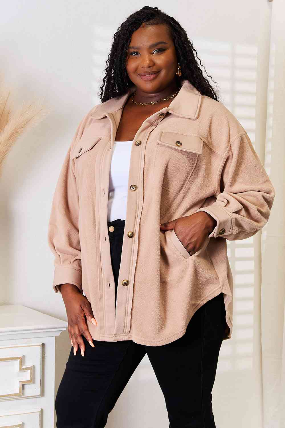 Heimish Cozy Girl Full Size Button Down Shacket Coats & Jackets JT's Designer Fashion