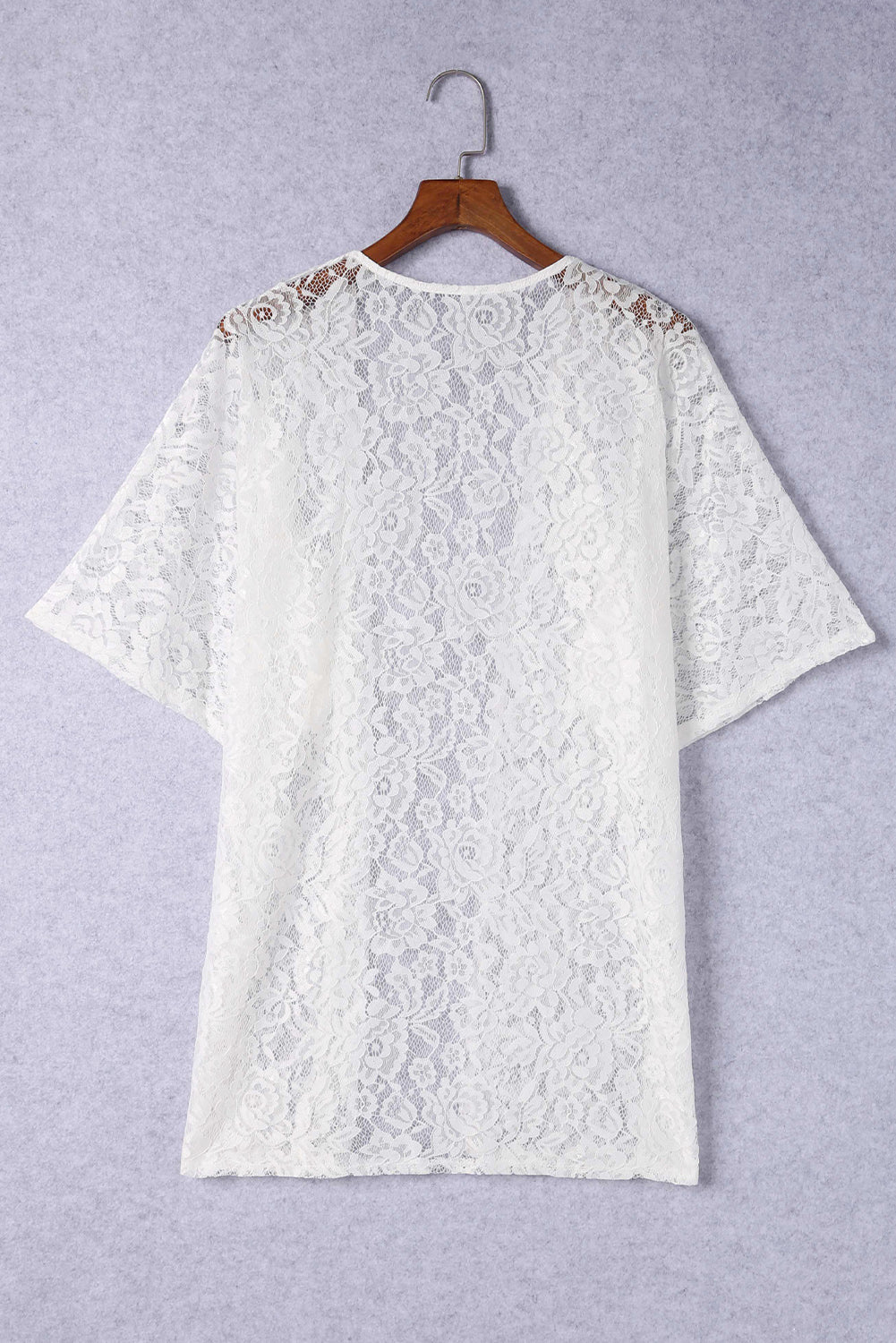 White Floral Lace Crochet Short Sleeve Open Front Kimono Kimonos JT's Designer Fashion