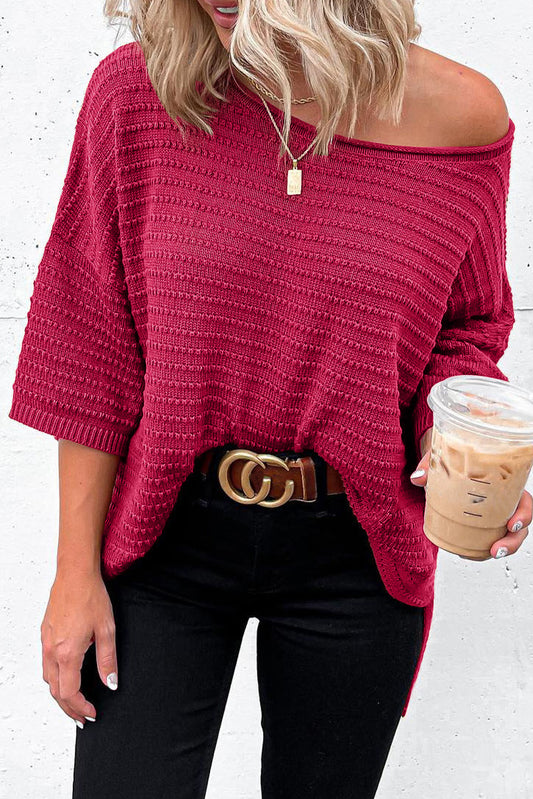 Rose Beige Textured Knit Drop Shoulder Tee Pre Order Sweaters & Cardigans JT's Designer Fashion