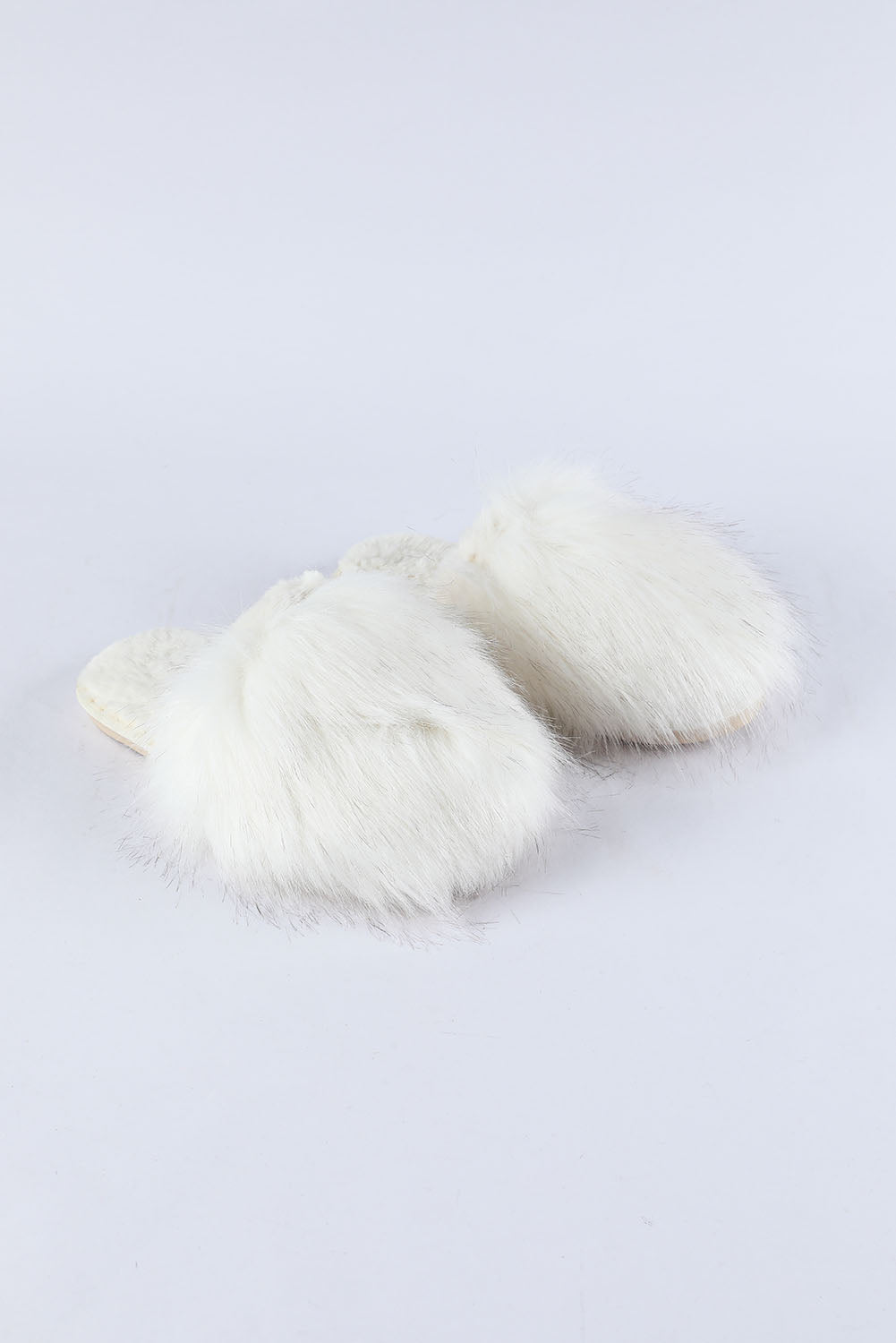 White Fuzzy Round Toe Home Slippers Slippers JT's Designer Fashion