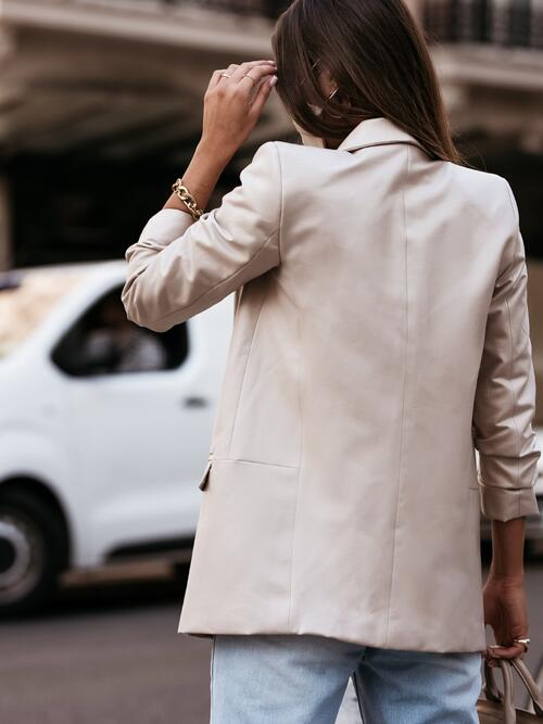 Faux Leather Open Front Blazer Coats & Jackets JT's Designer Fashion