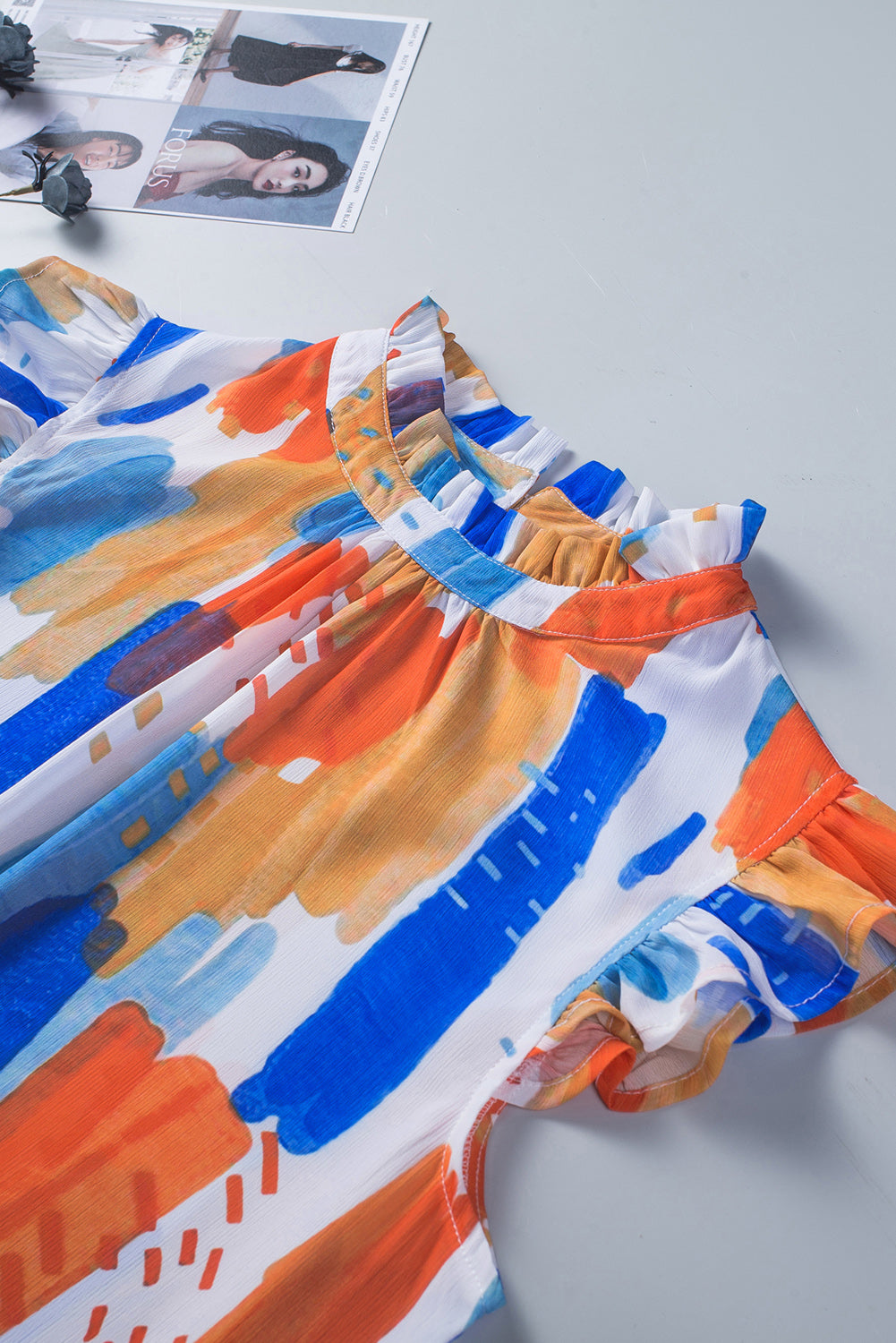 Multicolor Printed Ruffle Flutter Sleeve Tank Top Tank Tops JT's Designer Fashion