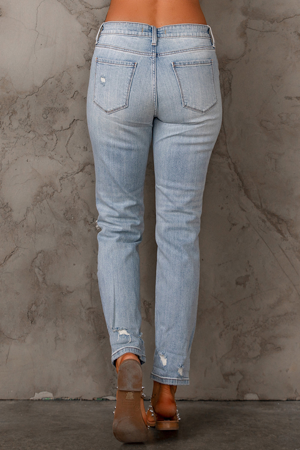 Sky Blue Ripped Mid Waist Jeans Jeans JT's Designer Fashion