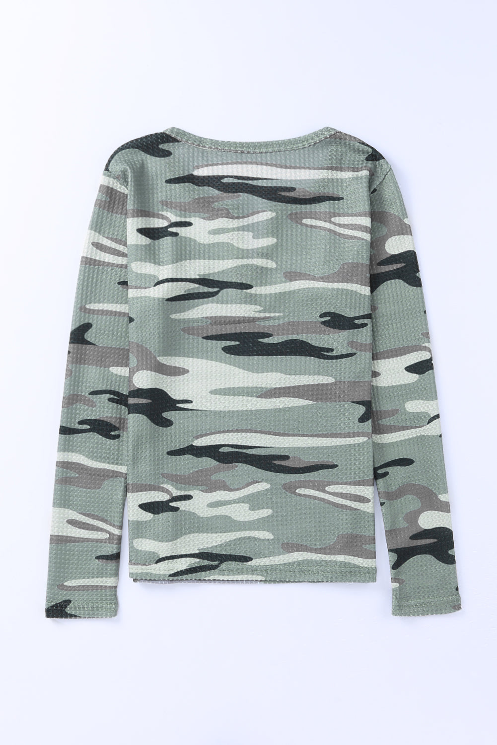 Green Camouflage Waffle Knit V Neck Top Long Sleeve Tops JT's Designer Fashion