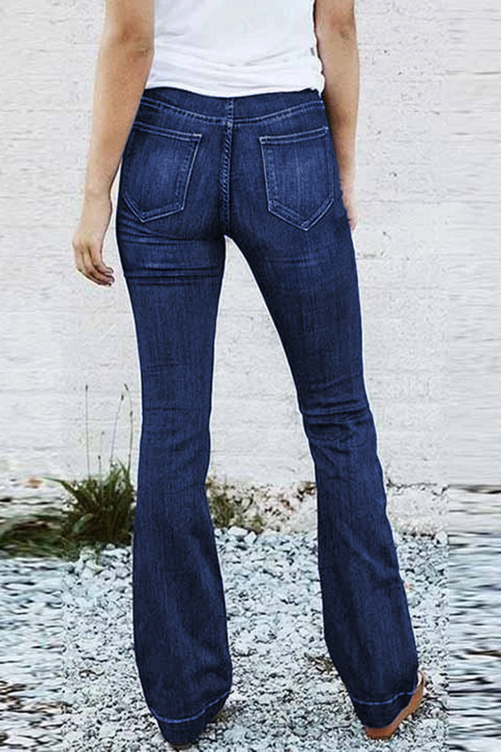 Blue High Rise Elastic Waist Flare Jeans Jeans JT's Designer Fashion