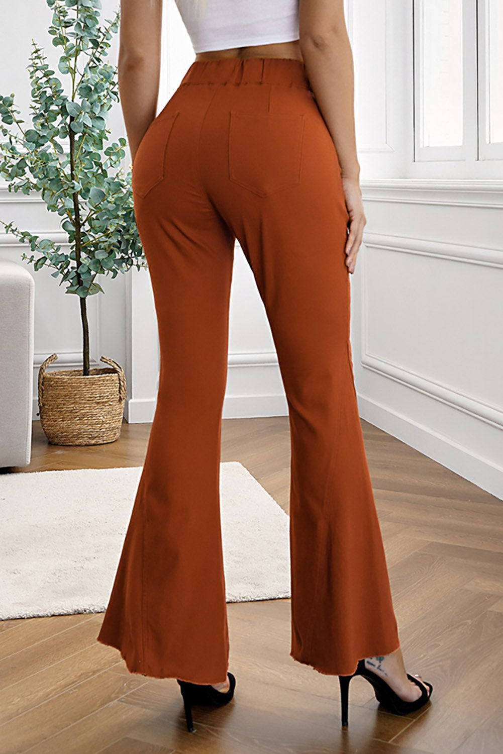 Brown Distressed Bell Bottom Denim Pants Jeans JT's Designer Fashion