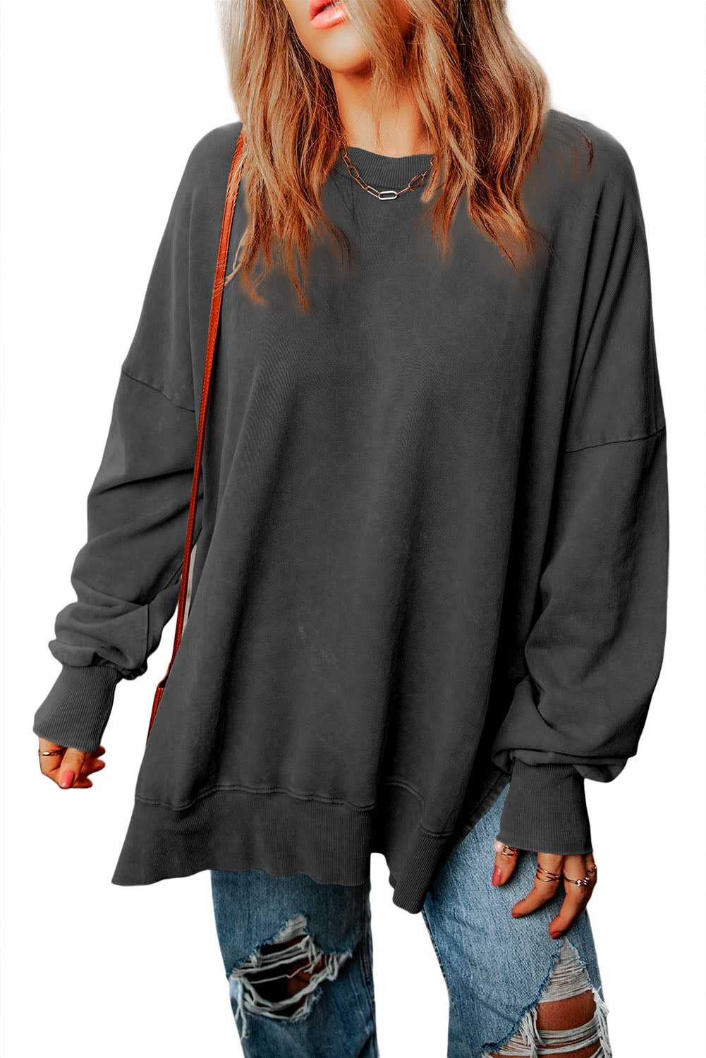 Black Drop Shoulder Ribbed Trim Oversized Sweatshirt Pre Order Sweatshirts & Hoodies JT's Designer Fashion