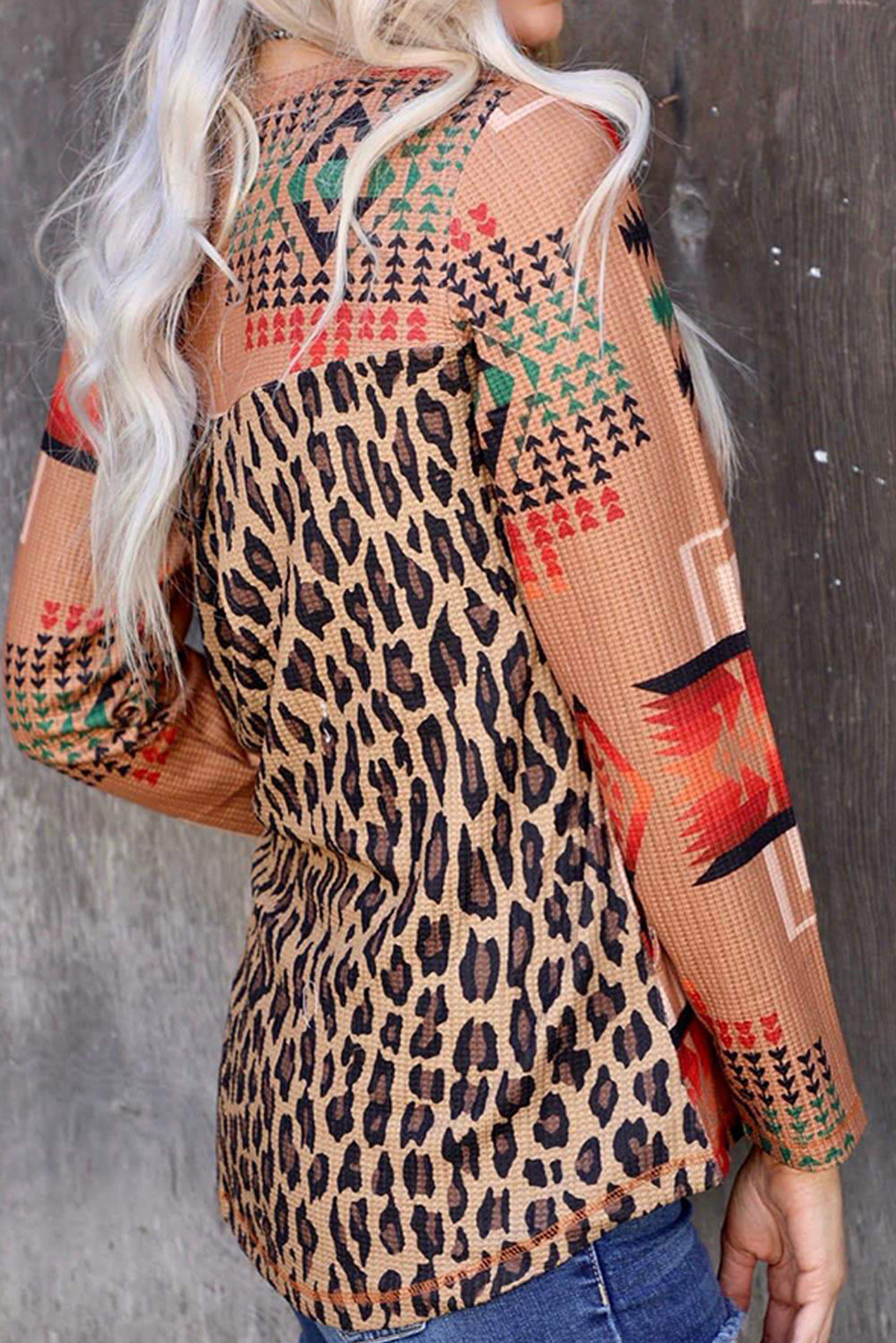 Aztec Leopard Back Long Sleeve Top Long Sleeve Tops JT's Designer Fashion
