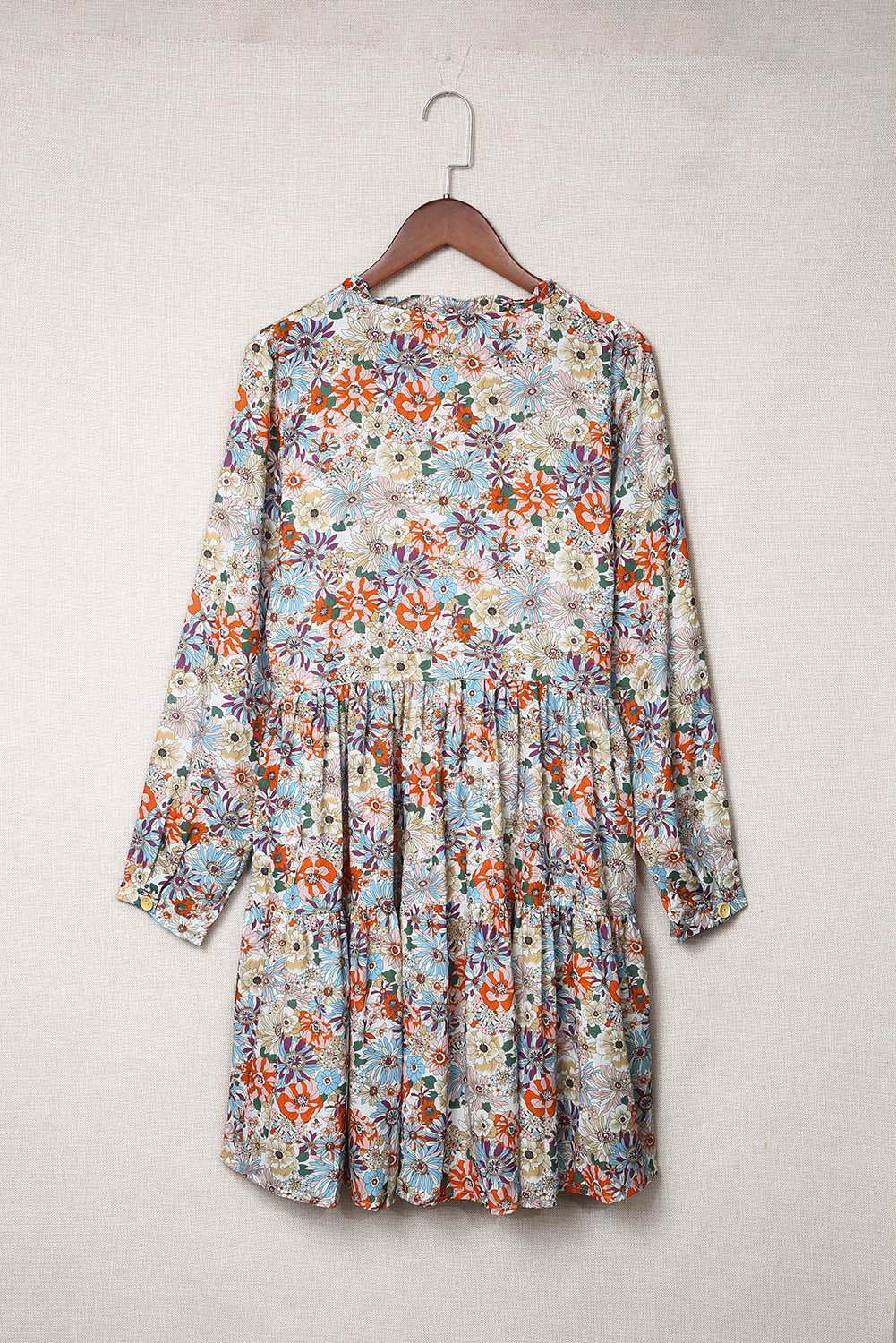 Multicolor Split Neck Buttons Front Shirt Floral Dress Floral Dresses JT's Designer Fashion