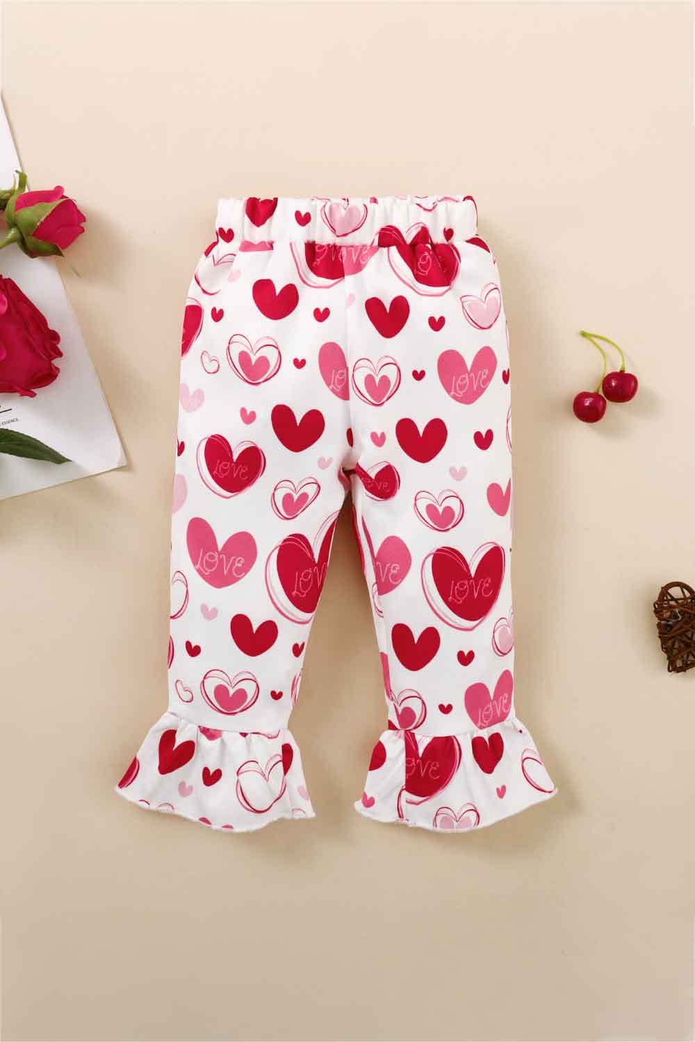 Girls Heart Print Bow Detail Sweater and Flare Pants Set Kids Sets JT's Designer Fashion