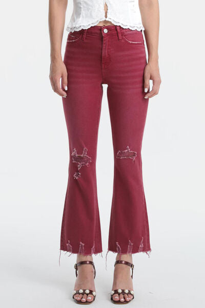 BAYEAS Full Size High Waist Distressed Raw Hem Flare Jeans Jeans JT's Designer Fashion
