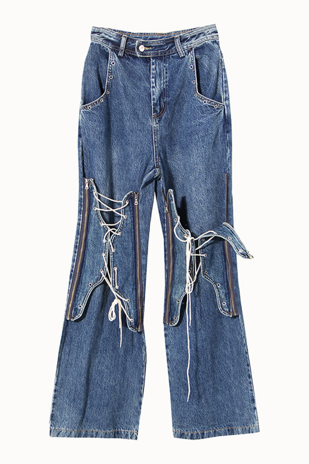Lace Up Detail Wide Leg Jeans Jeans JT's Designer Fashion