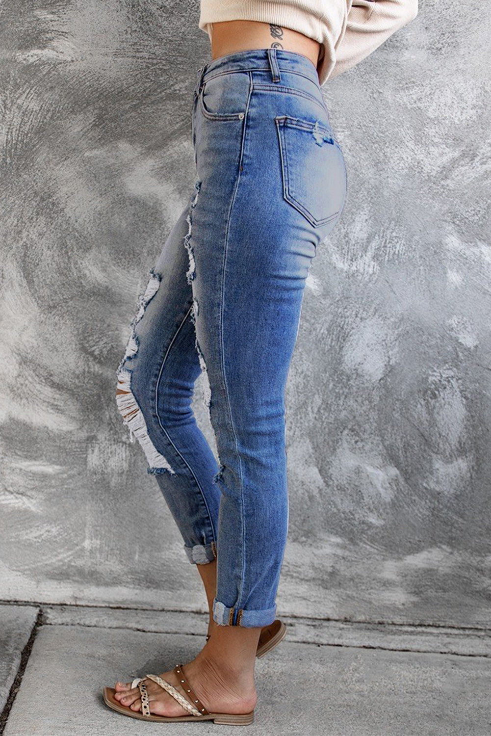 Blue High Waist Distressed Skinny Jeans Jeans JT's Designer Fashion