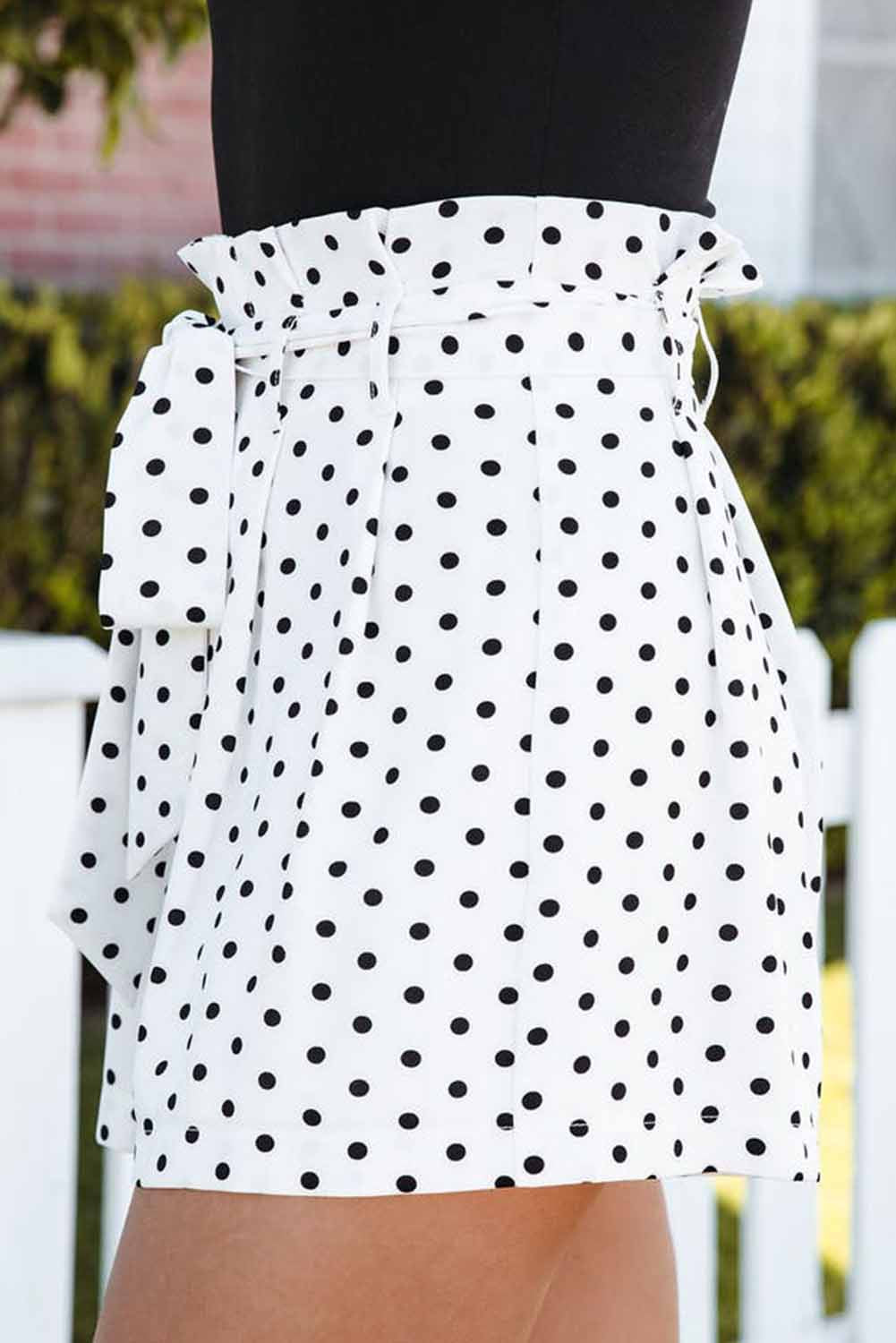 White PERFECTION POLKA DOT PAPER BAG WAIST SHORTS Casual Shorts JT's Designer Fashion