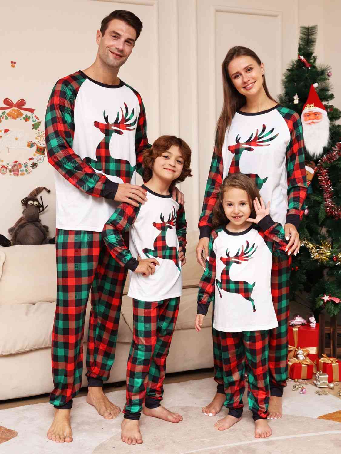 Reindeer Graphic Top and Plaid Pants Set Pajamas JT's Designer Fashion