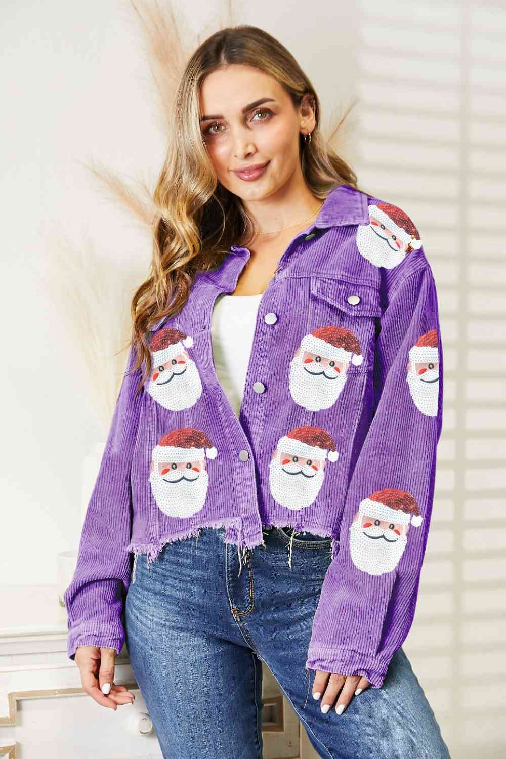 Santa Sequin Raw Hem Jacket Dusty Purple Coats & Jackets JT's Designer Fashion