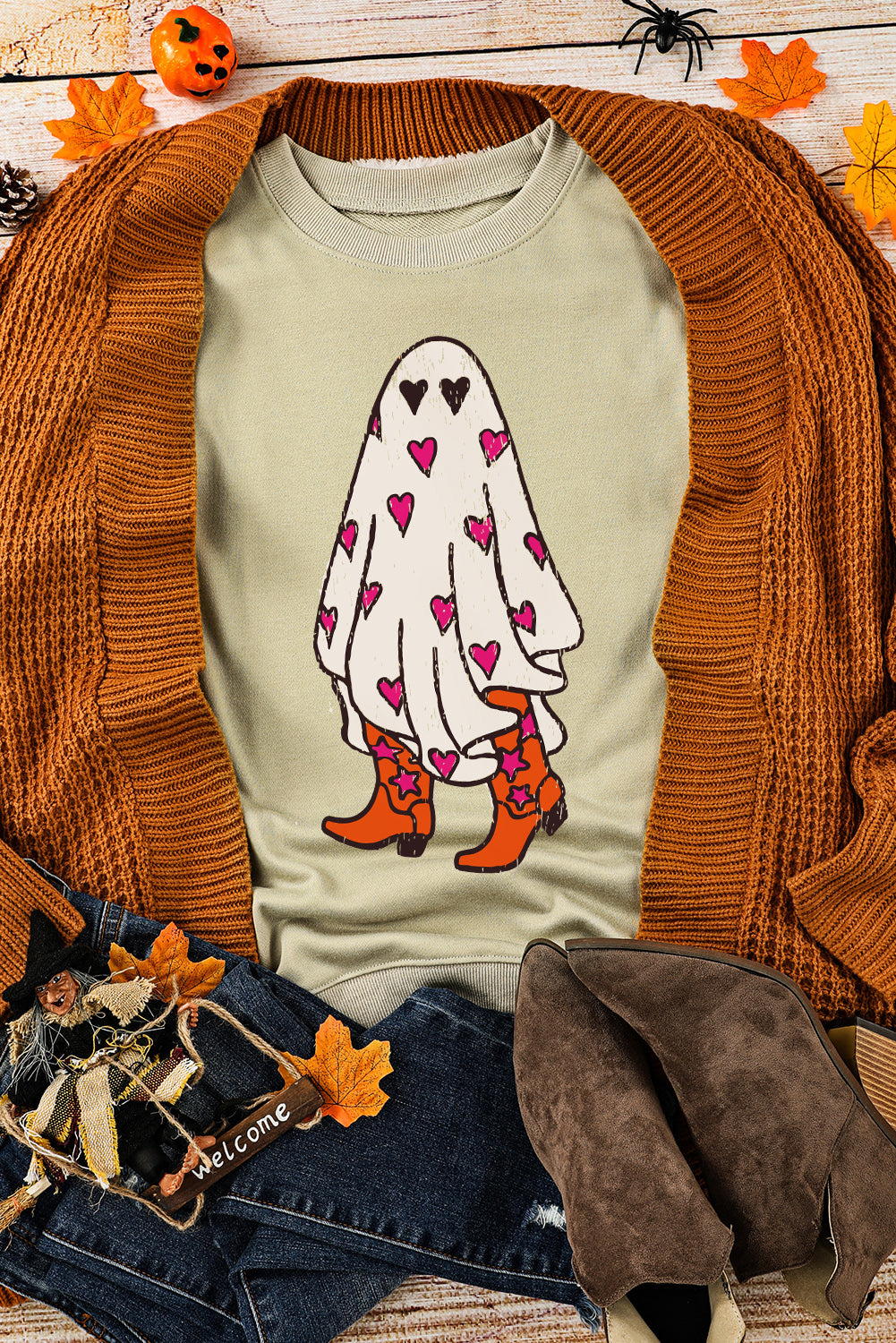 Khaki Boo in Boots Graphic Sweatshirt Graphic Sweatshirts JT's Designer Fashion