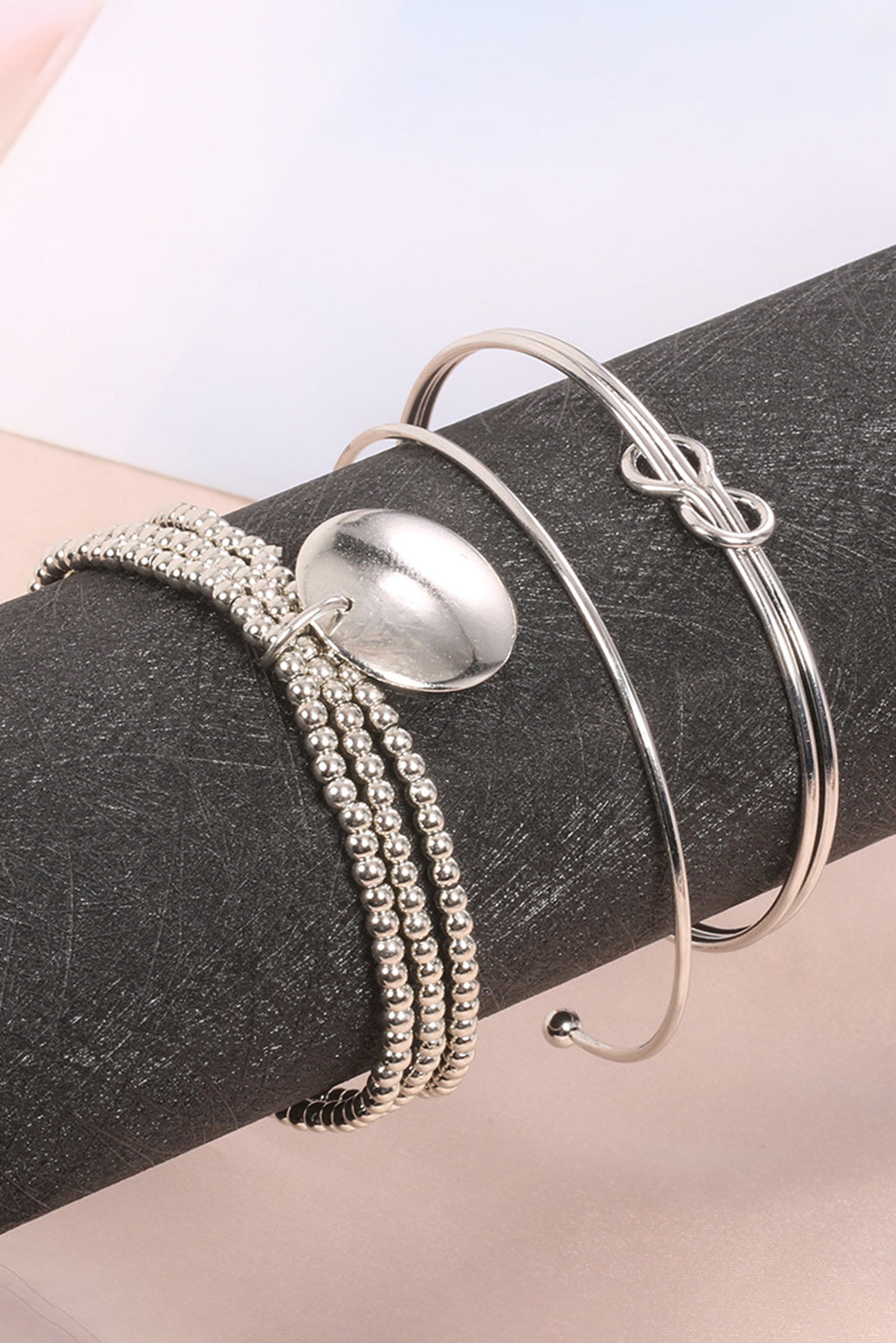Silver Silver Knotted Beaded 3-piece Bracelet Set Jewelry JT's Designer Fashion