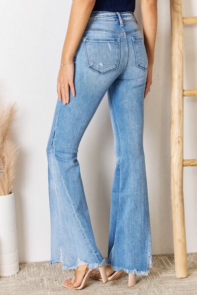 Kancan Mid Rise Raw Hem Flare Jeans Jeans JT's Designer Fashion