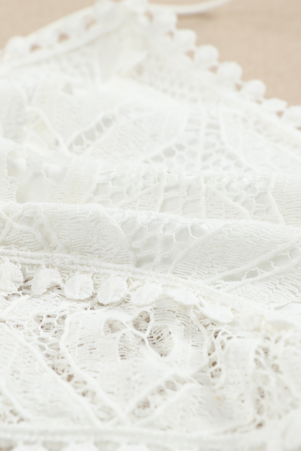 White Crochet Lace Dotty Trim Smocking Bralette Tank Tops JT's Designer Fashion