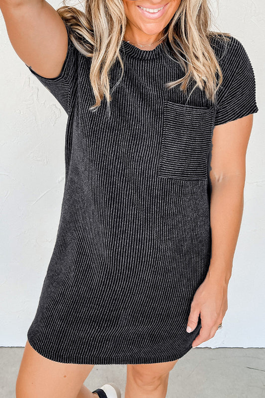 Gray Striped Ribbed Knit T-shirt Shift Dress T Shirt Dresses JT's Designer Fashion