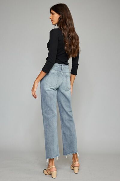 Kancan High Waist Raw Hem Cropped Wide Leg Jeans Jeans JT's Designer Fashion