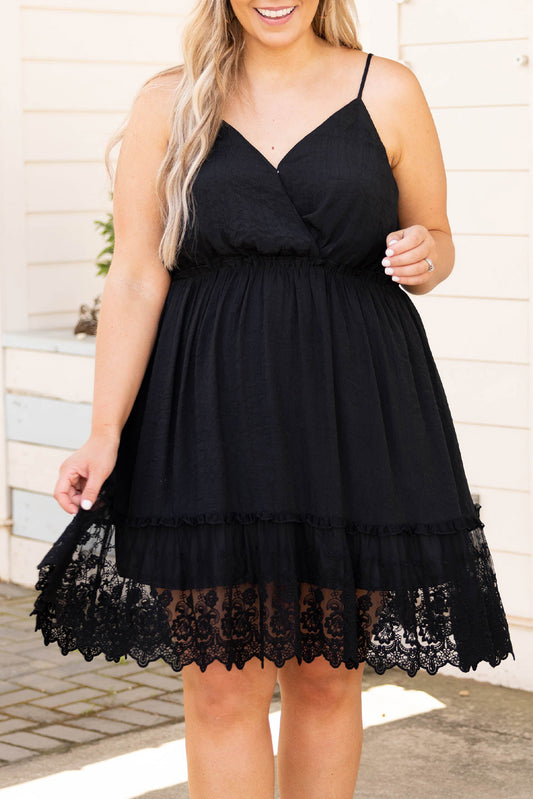 Black Lace Ruffle Hem Plus Size Flared Sundress Plus Size Dresses JT's Designer Fashion