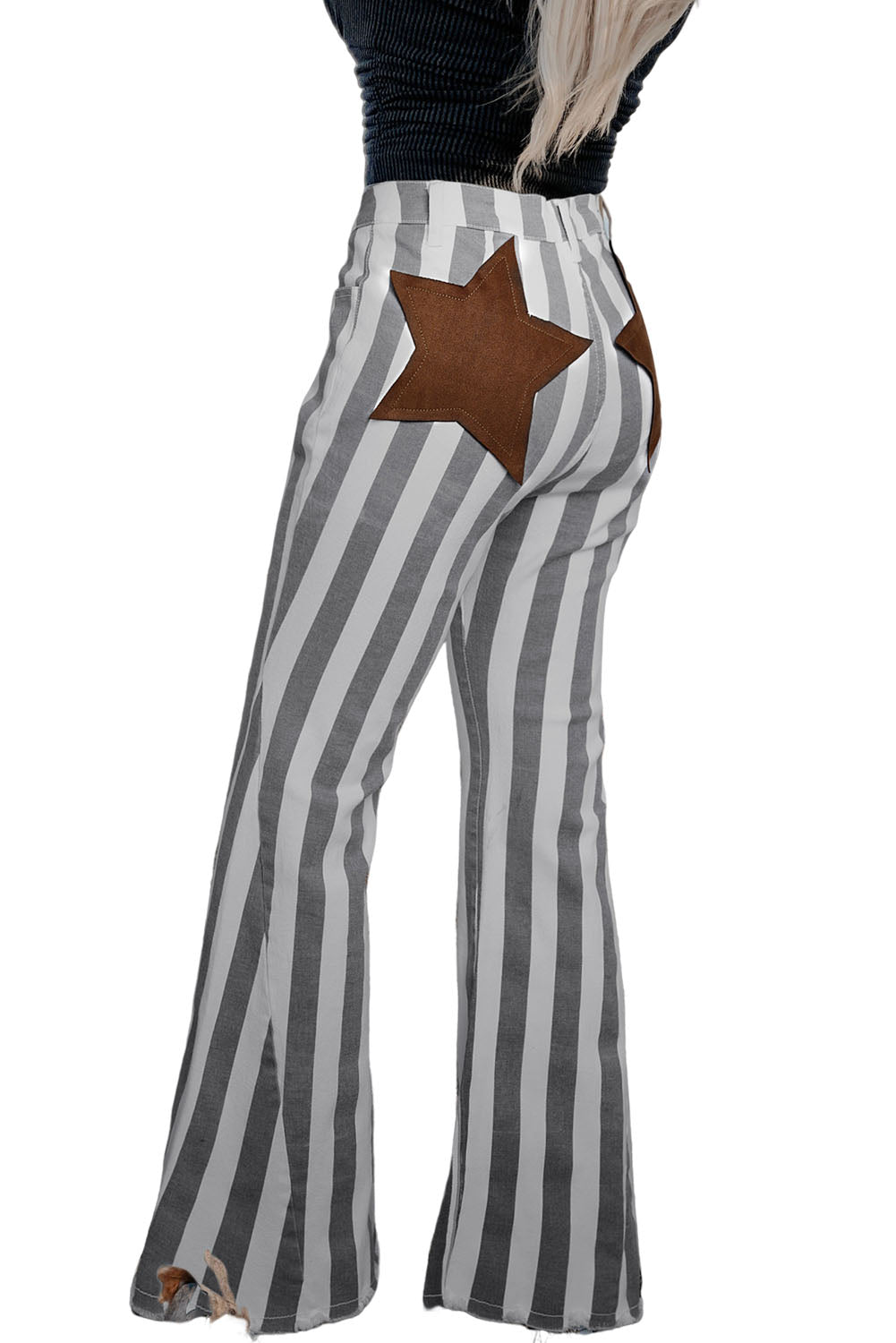 Stripe Star Embellished Western Flare Jeans Jeans JT's Designer Fashion