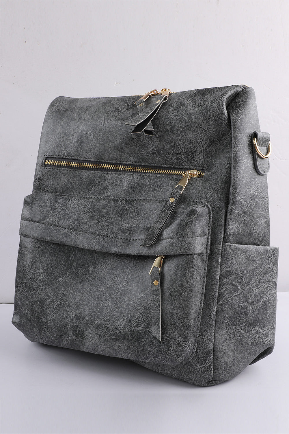 Gray Casual Versatile PU Leather Backpack Backpacks JT's Designer Fashion