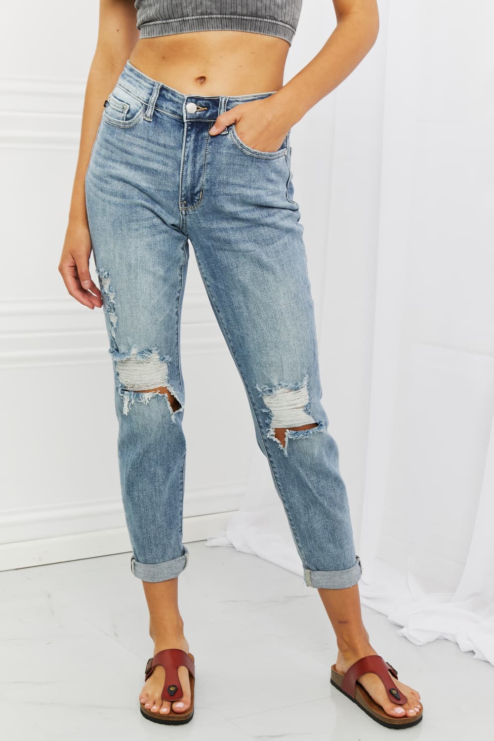 Judy Blue Malia Full Size Mid Rise Boyfriend Jeans Jeans JT's Designer Fashion