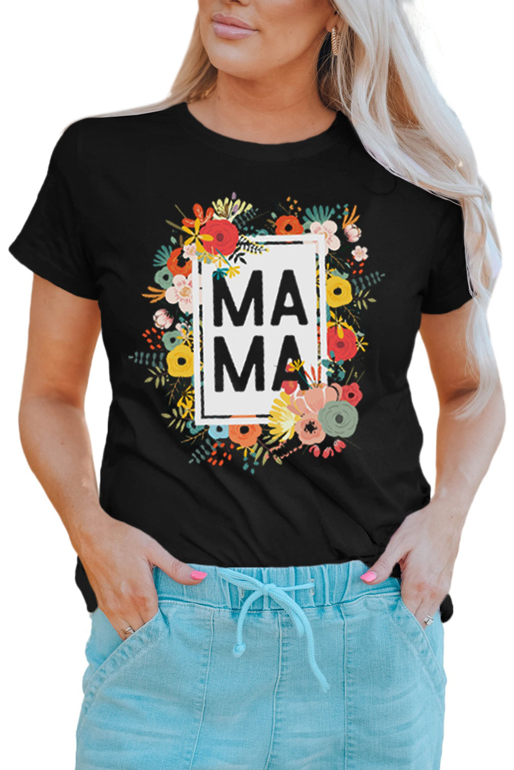 Black Mothers Day Gift Floral Print Mommy T Shirt Family T-shirts JT's Designer Fashion
