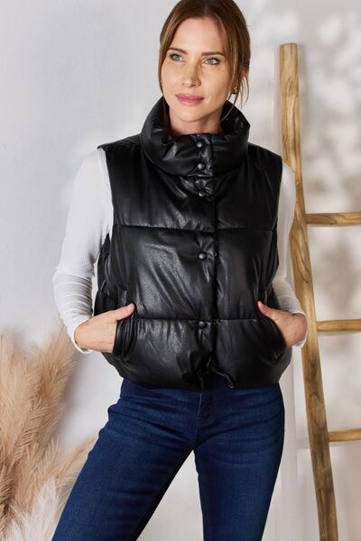 Love Tree Faux Leather Snap and Zip Closure Vest Coat Coats & Jackets JT's Designer Fashion
