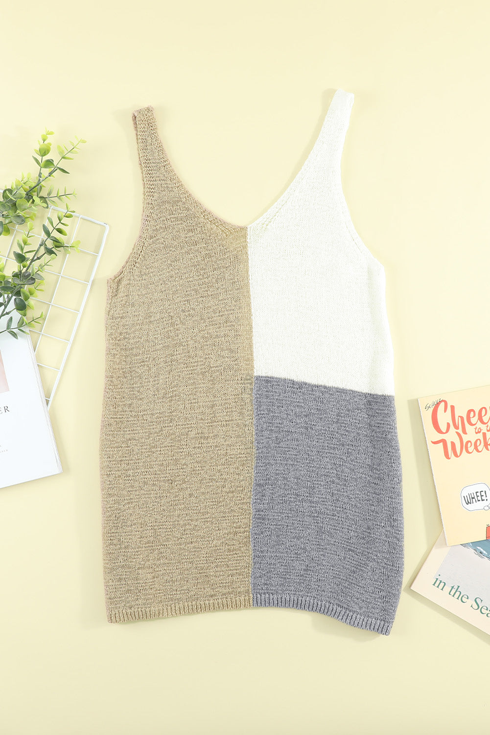 Apricot Color Block Knitted Tank Top Tank Tops JT's Designer Fashion