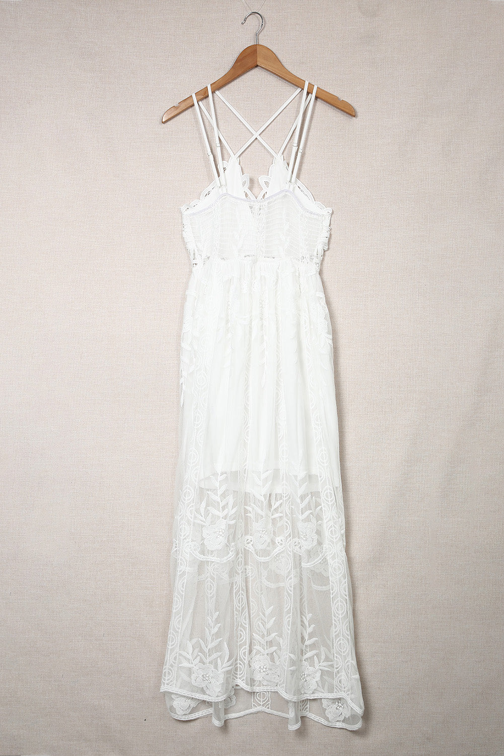 White Lace Crisscross Backless Maxi Dress Maxi Dresses JT's Designer Fashion