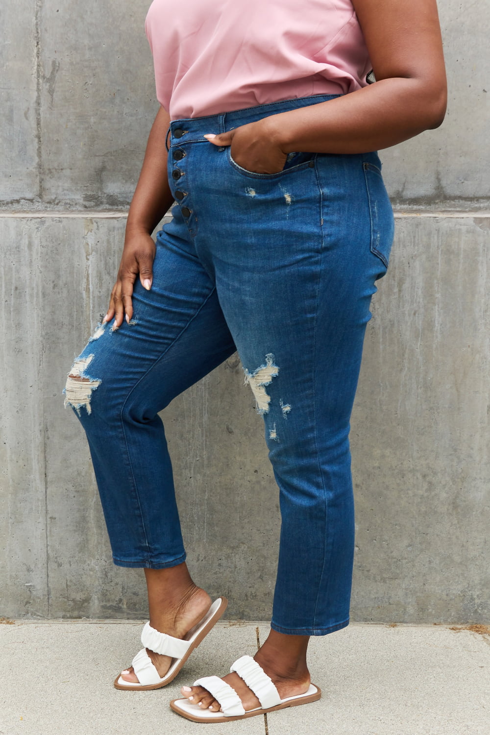 Judy Blue Melanie Full Size High Waisted Distressed Boyfriend Jeans Jeans JT's Designer Fashion