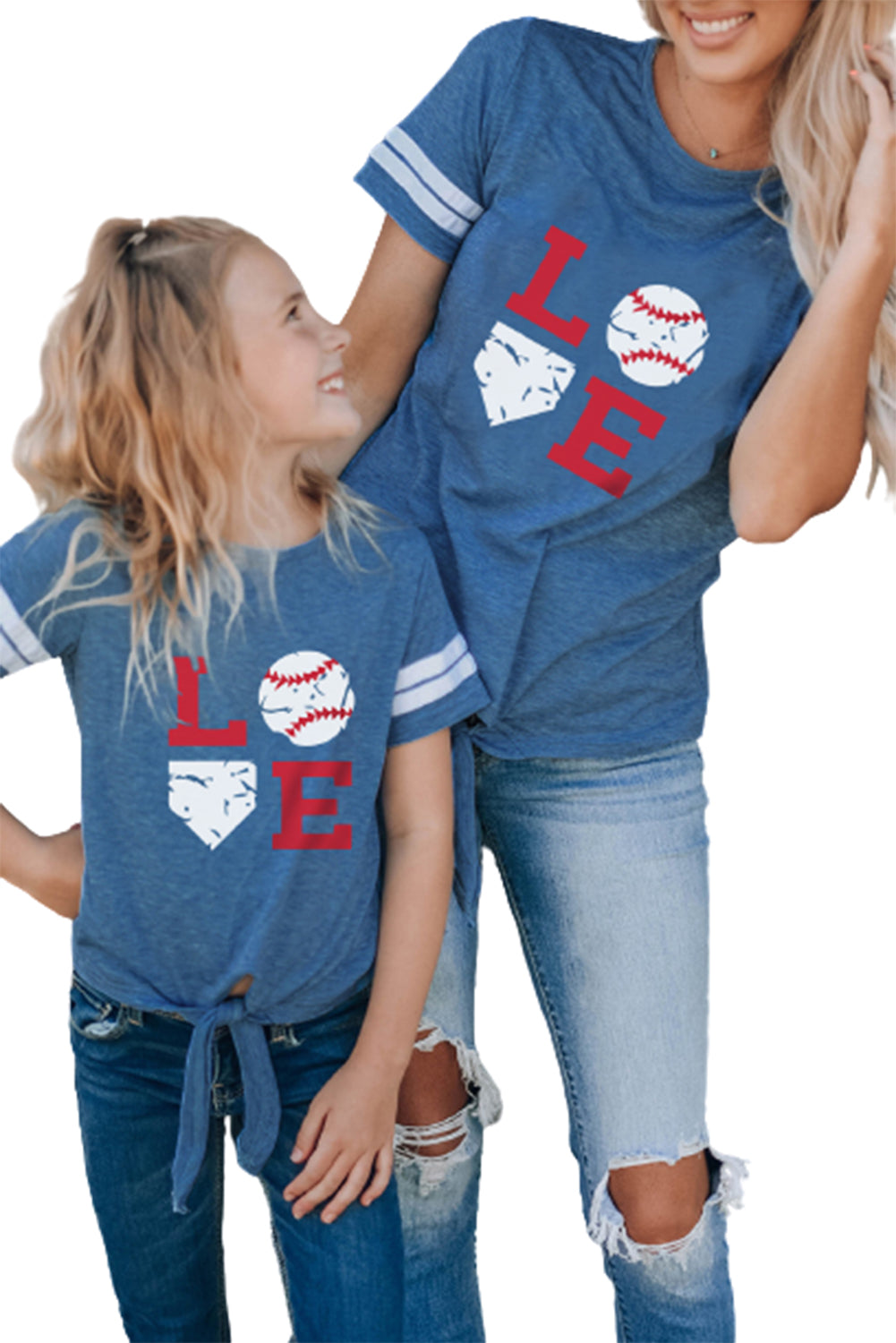 Blue Family Matching LOVE Baseball Graphic Print Mama's T Shirt Family T-shirts JT's Designer Fashion