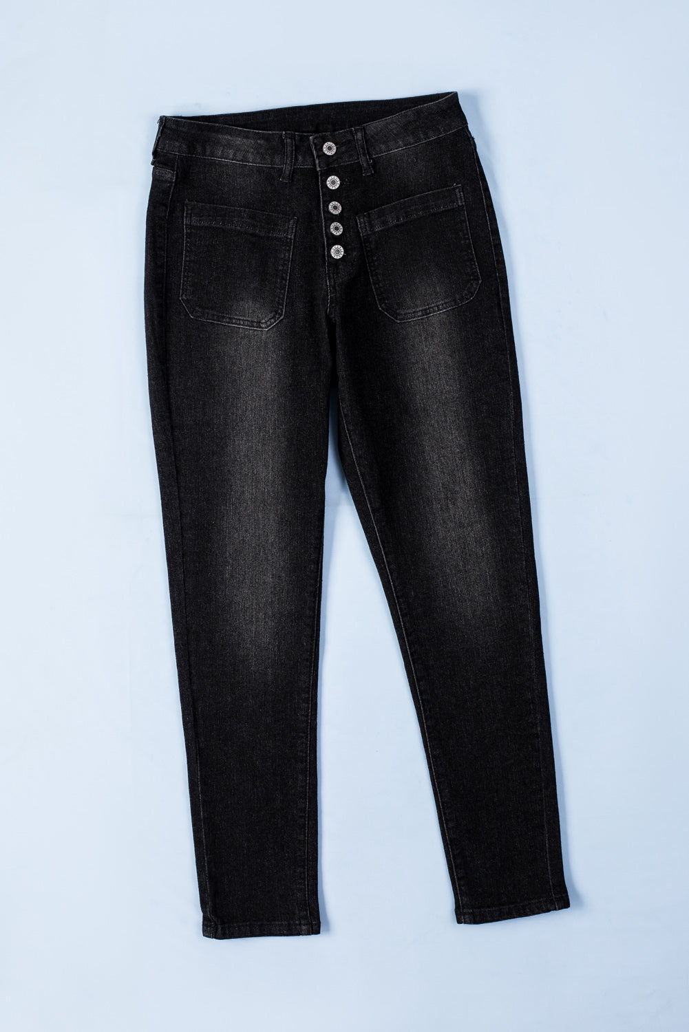 Black Button Fly Skinny Jeans with Pockets Jeans JT's Designer Fashion