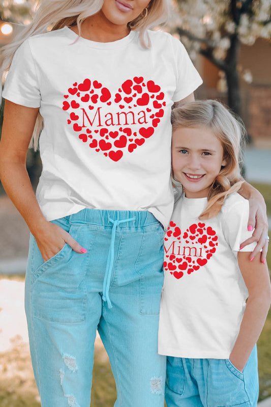 White Daughter and Me Mama Heart Print Short Sleeve T Shirt White 95%Cotton+5%Elastane Family T-shirts JT's Designer Fashion