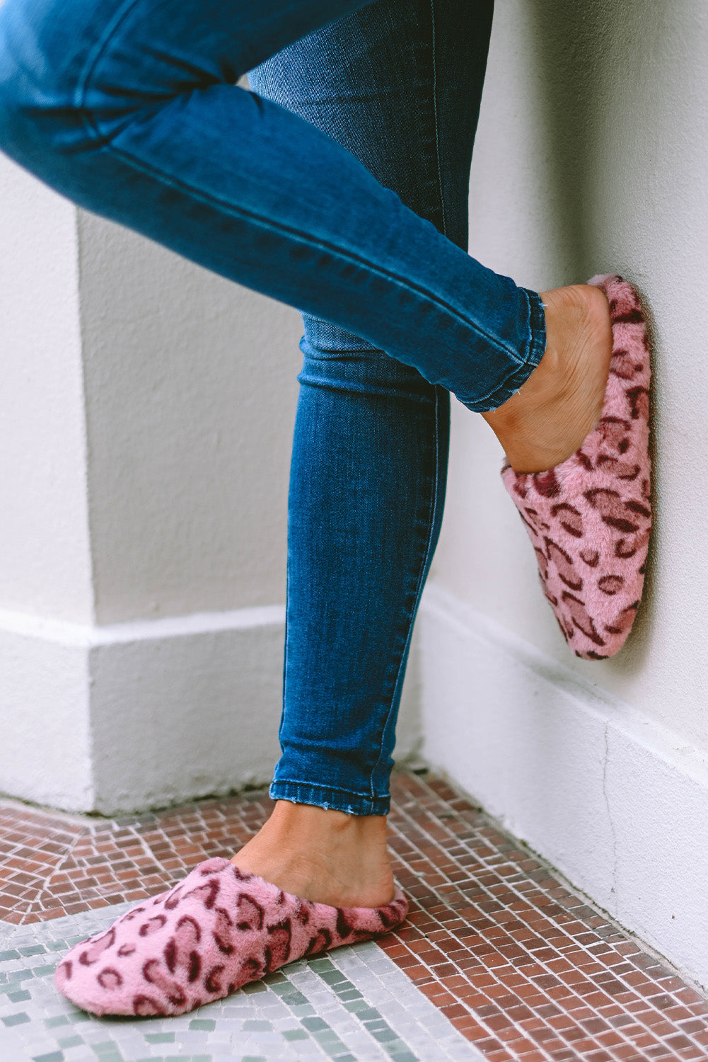 Dark Pink Leopard Print Fuzzy Home Slippers Slippers JT's Designer Fashion