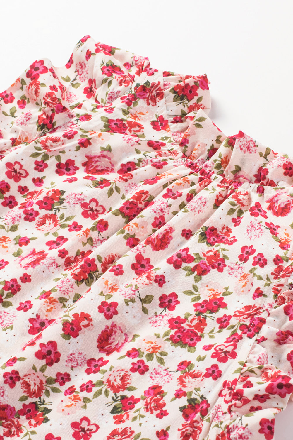 Red Floral Print Ruffled Mock Neck Sleeveless Top Tank Tops JT's Designer Fashion