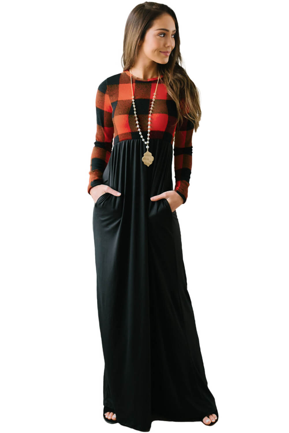 Black Buffalo Print Top Long Maxi Dress Black 95%Polyester+5%Spandex Maxi Dresses JT's Designer Fashion