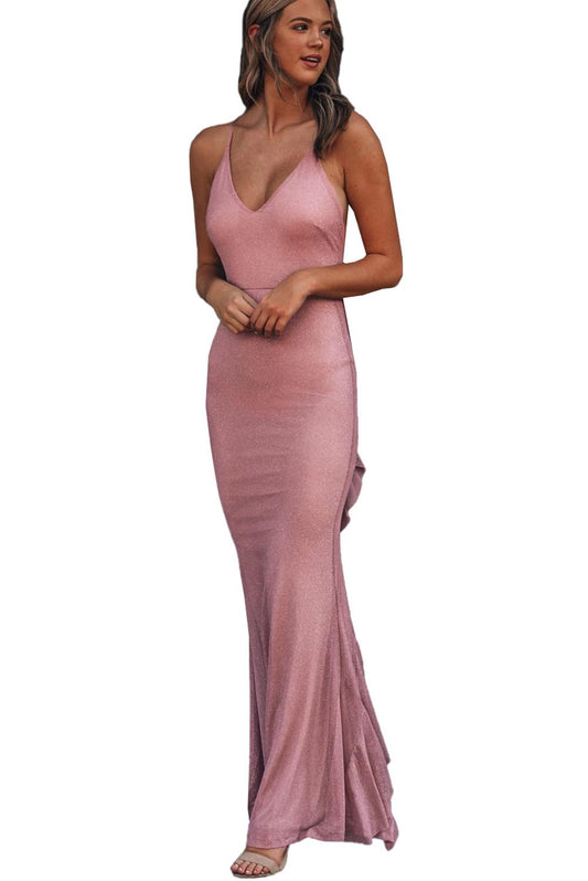 Pink This Is Love Glitter Gown Pink 95%Polyester+5%Spandex Evening Dresses JT's Designer Fashion