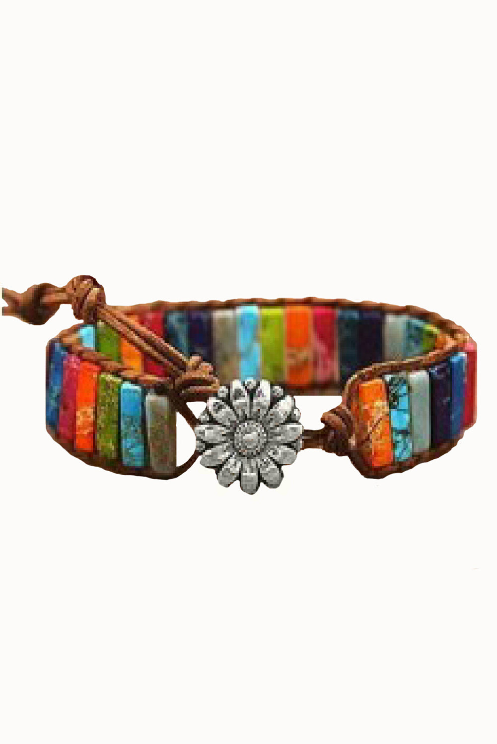 Multicolor Sunflower Colorful Stone Beaded Wrap Bracelet Jewelry JT's Designer Fashion