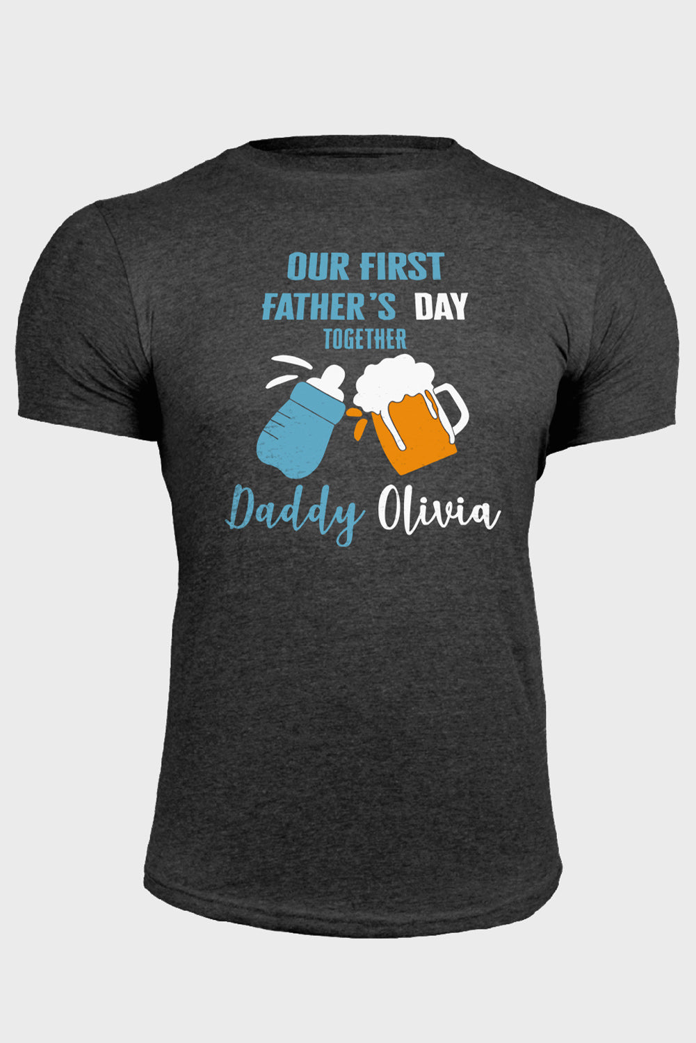 Gray Father's Day Letter Beer Graphic Print Men's T Shirt Gray 62%Polyester+32%Cotton+6%Elastane Men's Tops JT's Designer Fashion