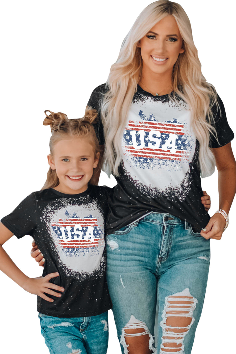 Black Family Matching USA Letter Flag Print Color Block Girl's Top Family T-shirts JT's Designer Fashion