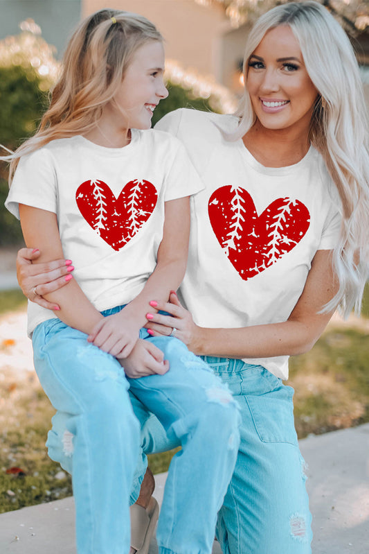 White Vintage Heart Baseball T-shirt for Daughter White 95%Polyester+5%Elastane Family T-shirts JT's Designer Fashion