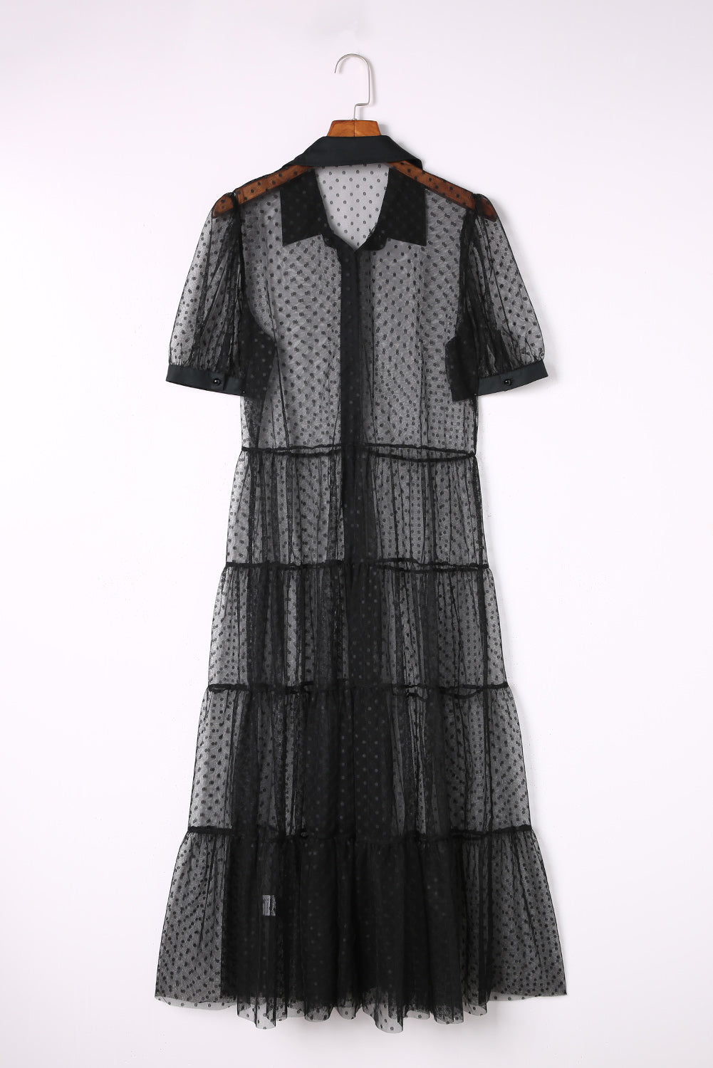 Black Polka Dot Button Up Short Sleeve Sheer Kimono Kimonos JT's Designer Fashion