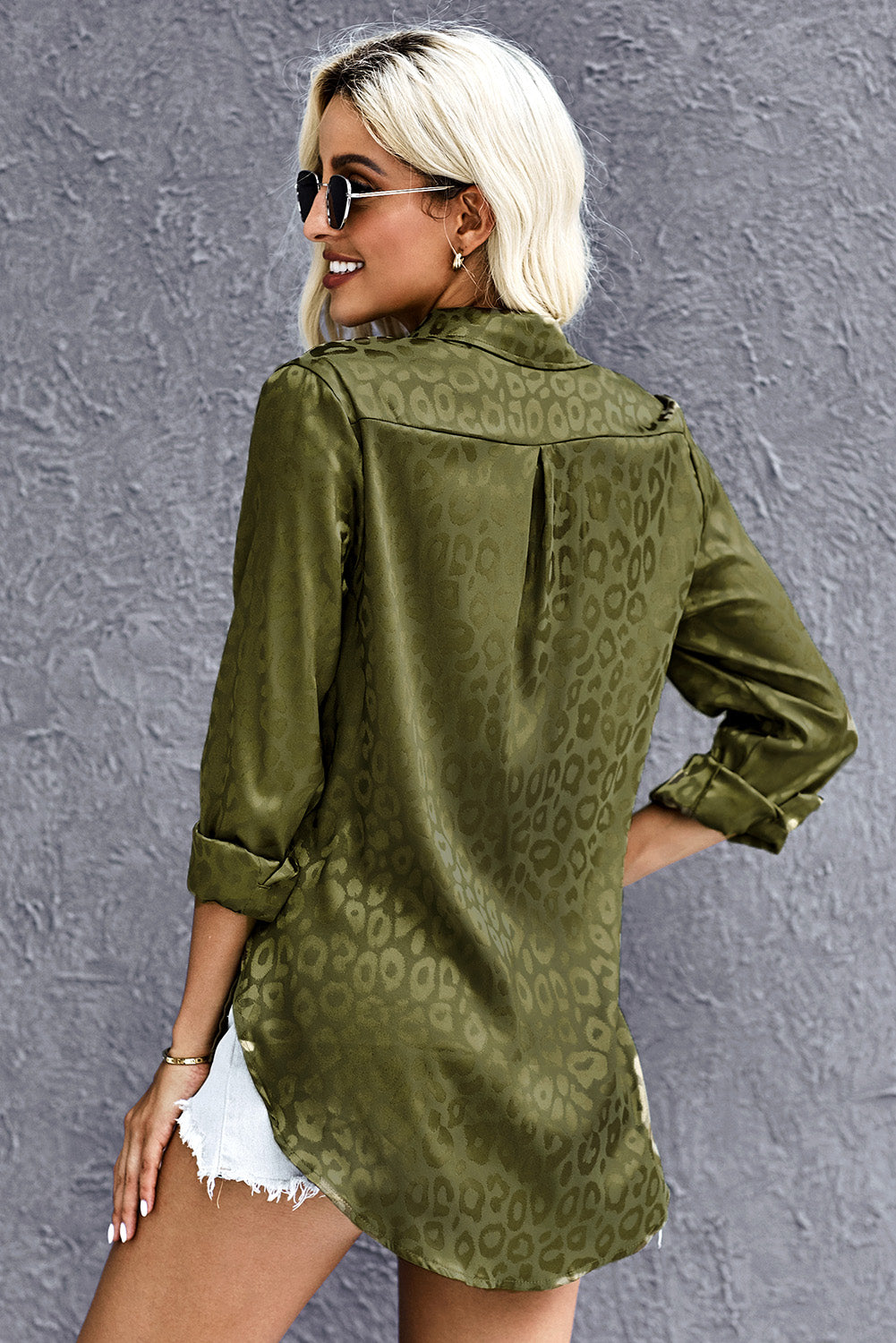 Green Embossed Button Shirt Blouses & Shirts JT's Designer Fashion