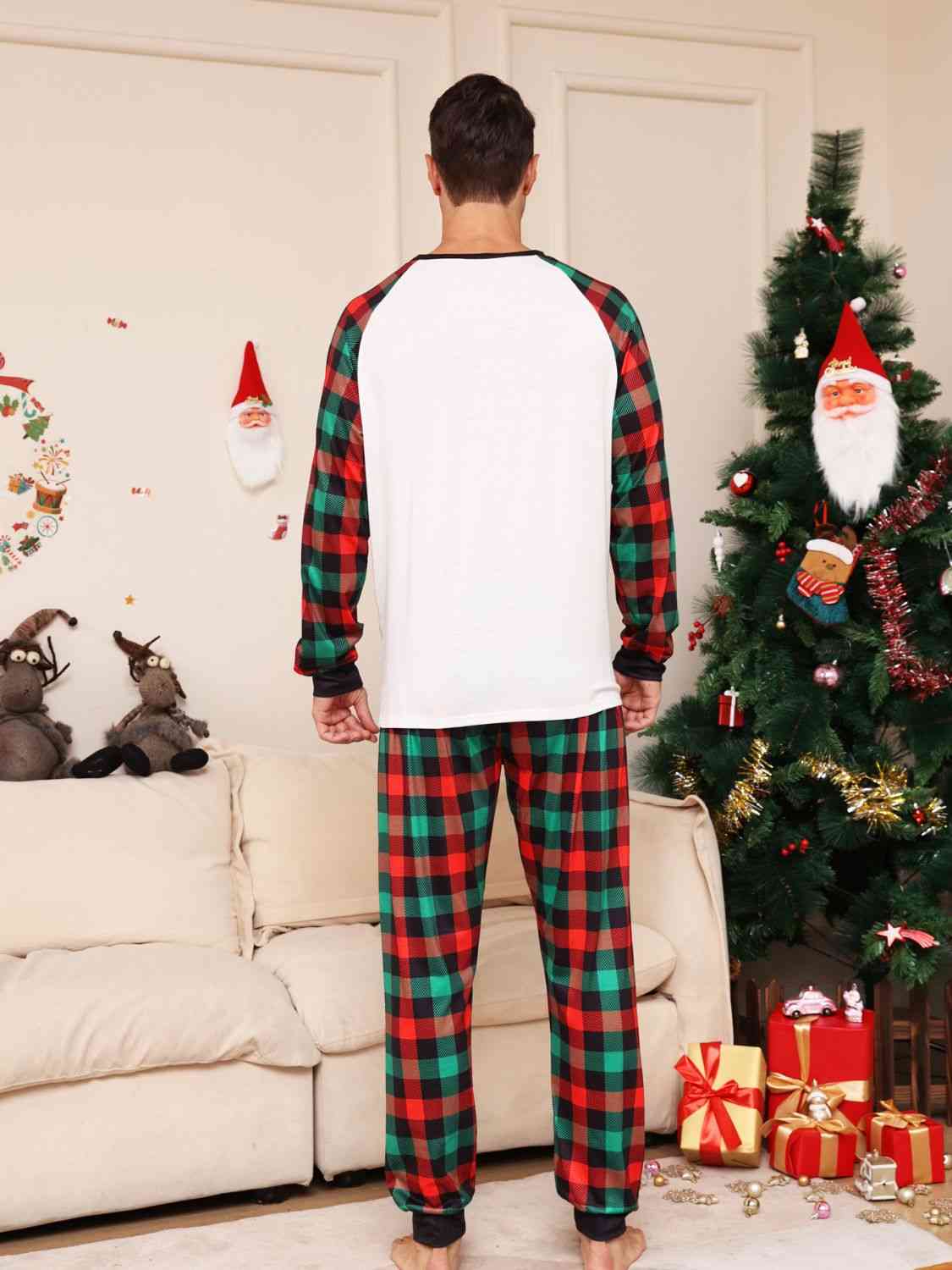 Full Size Reindeer Graphic Top and Plaid Pants Set Bathrobes & Pyjamas for Men JT's Designer Fashion