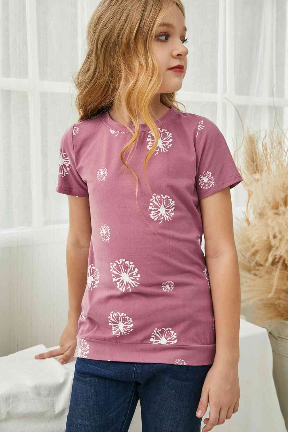 Girls Dandelion Print Round Neck Tee Girls Tops JT's Designer Fashion
